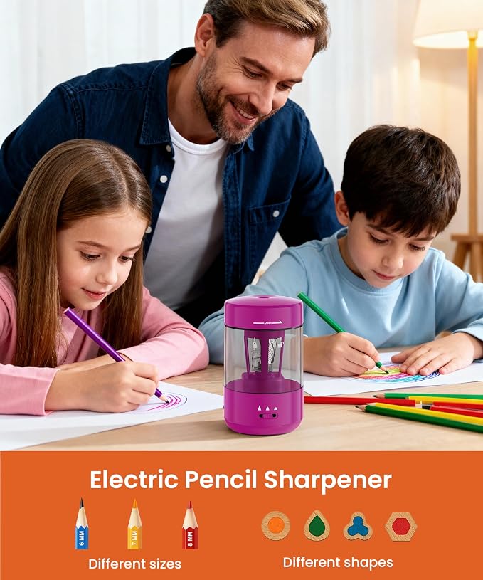 Electric Pencil Sharpener for Classroom, Fully Automatic, Magenta Pink