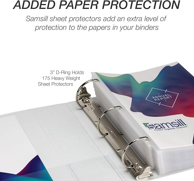 Samsill Durable 3 inch 3 Ring Binder, D Ring Binder,100% Recycled Chipboard, White, 2 Pack