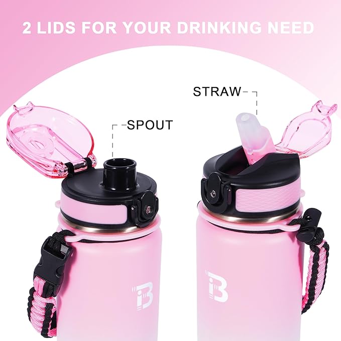 TOPBADE 32oz Insulated Water Bottle with Straw Lid & Spout Lid & Paracord Handle, Stainless Steel Water Bottle Wide Mouth, Double Wall for Women Men Gym Fitness Outdoor