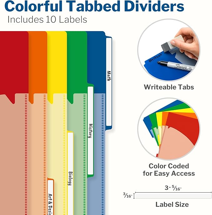 CRANBURY 5-Subject Notebook College Ruled, Movable Pocket Dividers with Tabs, 200 Sheets (400 Pages) 8.5x11 Paper, Colorful Spiral Notebook, Protective Plastic Covers, Multi Subject