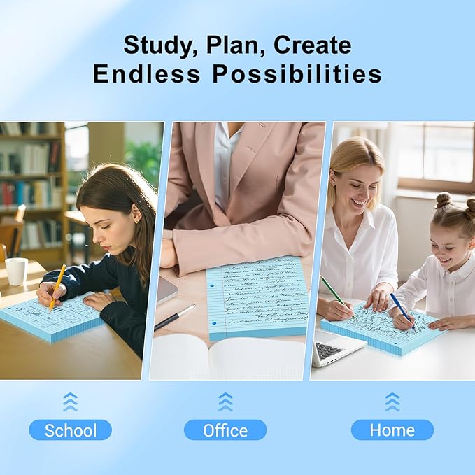 Blue Loose Leaf Paper 100 Sheets 8" x 10.5" Filler Paper, College Ruled 3-Hole Punched, Notebook Paper for 3-Ring Binders Notepad Writing Note Pads To-Do Lists for Office & School Supplies