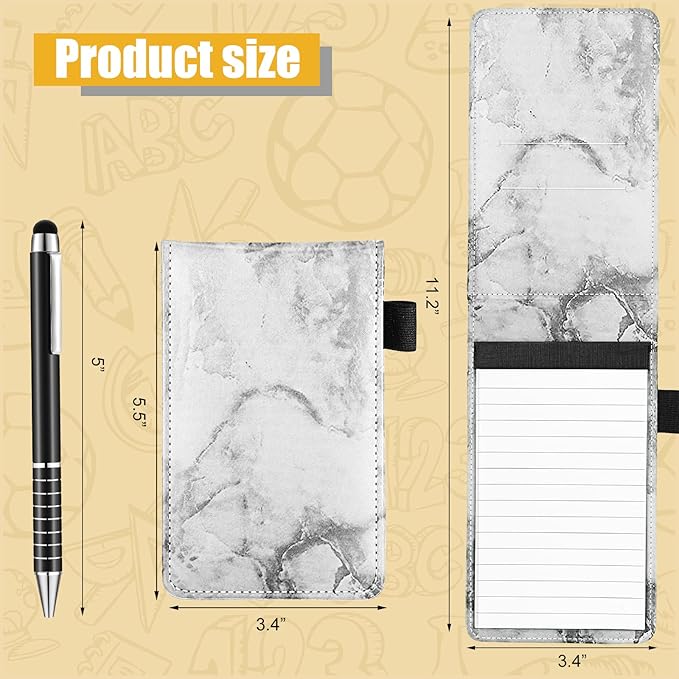 Outus 10 Pcs Mini Pocket Notepad Holder Set Included Small Leather Pocket Notebook Holder with 50 Lined Sheets, Metal Pen, 8 Pcs 3 x 5 Inch Memo Book Refills, 30 Lined Paper Per Note Pad(Marble Color)