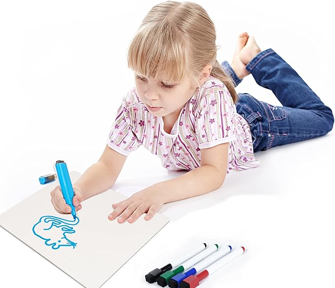 Double Sided Plain White Dry Erase Drawing Lapboard for Kids Students, 9 x 12 Inches W/ 4 Markers for Home/School (1 Piece/Set)