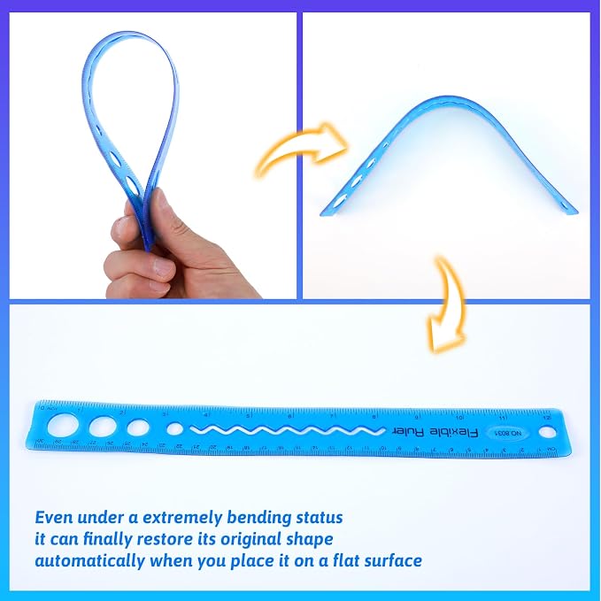 Grevosea 2 Pcs Flexible Rulers, 12 Inch Plastic Ruler with Centimeters and Inches Bendable Soft Rulers for Kids & Adults School Home Office Supplies (red+Blue)