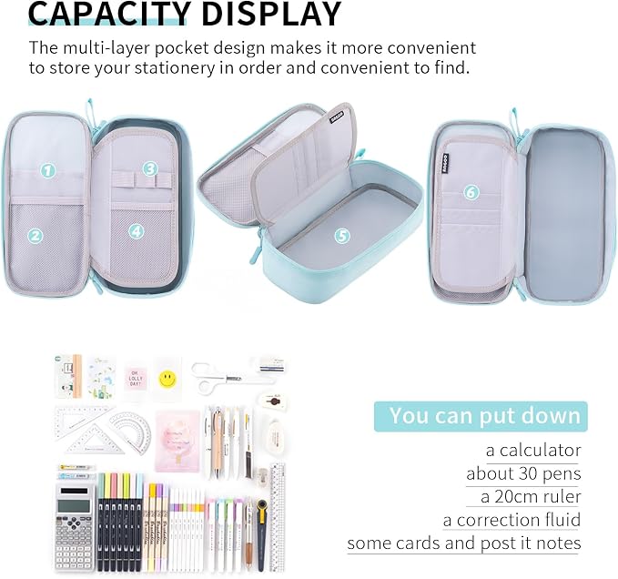 CICIMELON Durable Pencil Case Big Storage Pen Pouch Bag for School Supplies Office College Teen Adults, Light Blue