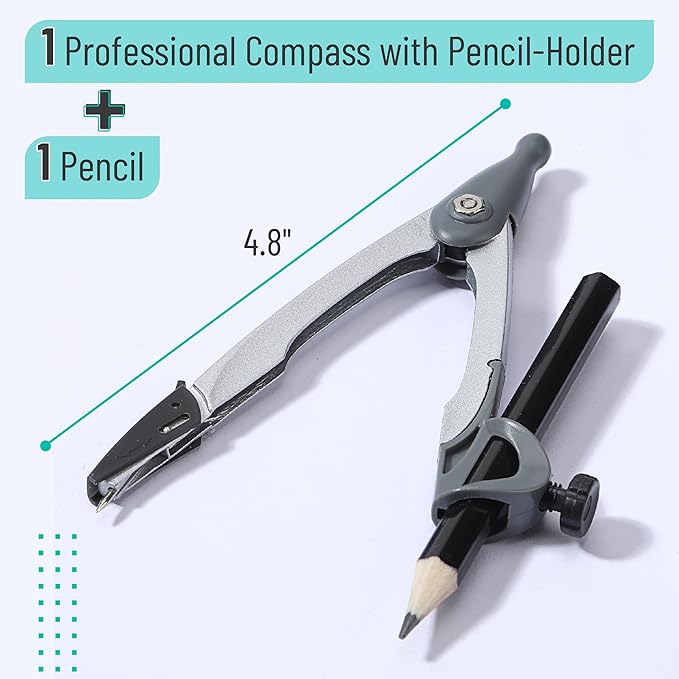 Mr. Pen- Geometry Compass, 4.8", Precision Drafting Compass with Pencil, Draws Circles up to 9", Ideal for Math, Geometry, Students, Architectural Drafting & Classroom Use
