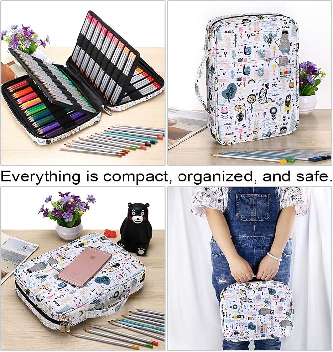 BTSKY Portable Colored Pencil Case - Colored Pencil Organizer Holds 166 Pencils or 112 Gel Pens Large Capacity Zippered Pencil Holder Gel pens