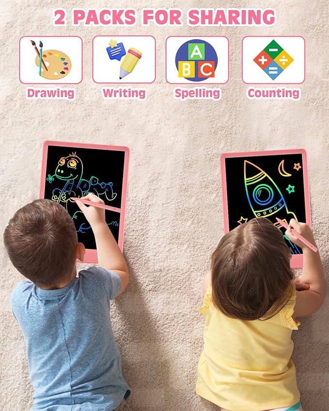 PINKCAT LCD Writing Tablet, Doodle Board Toys Gifts for 3-8 Year Old Girls Boys, 10 Inch Mess Free Coloring Books, Drawing Pad for Kids, Gifts for Toddler Christmas Stocking Stuffers Travel, Pink