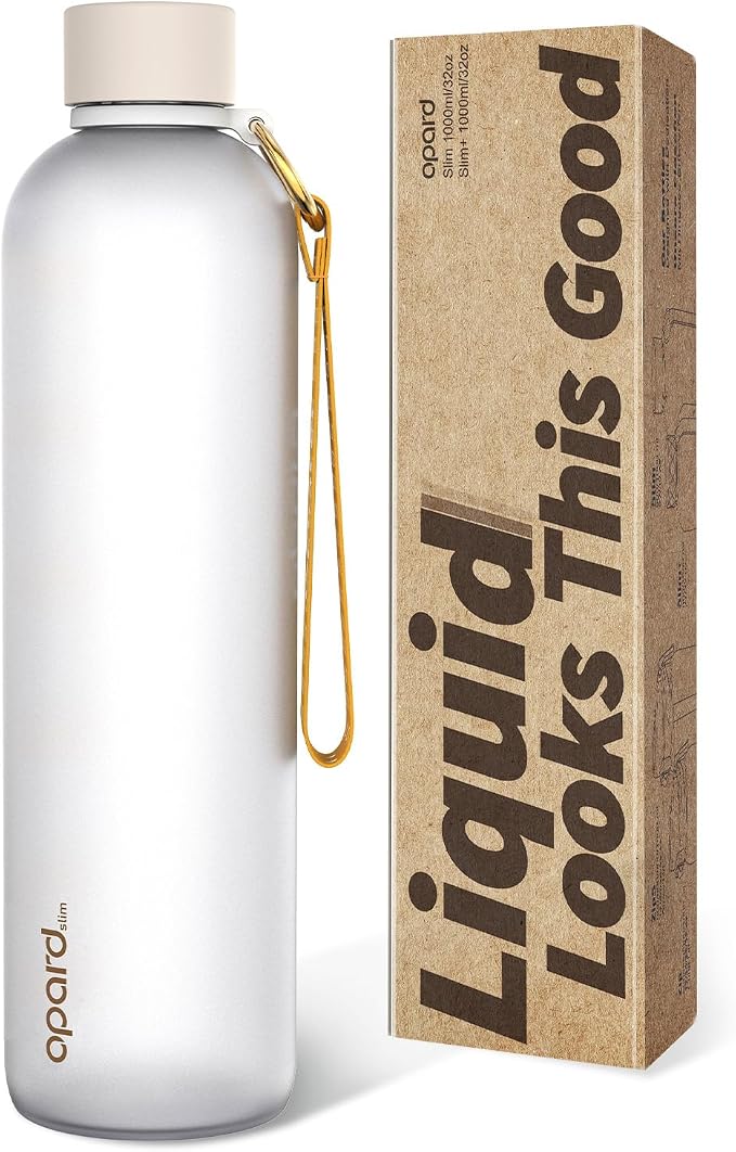 Opard Slim Water Bottle 32oz, Dishwasher Safe Plastic Water Bottle BPA-Free, Leakproof Screw Top, Cream White, Reusable for Travel School Sport Gym Hiking