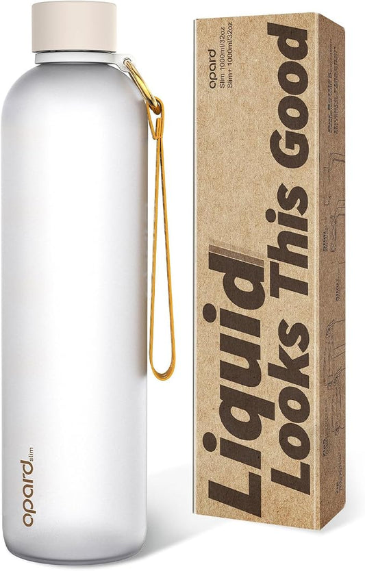 Opard Slim Water Bottle 32oz, Dishwasher Safe Plastic Water Bottle BPA-Free, Leakproof Screw Top, Cream White, Reusable for Travel School Sport Gym Hiking