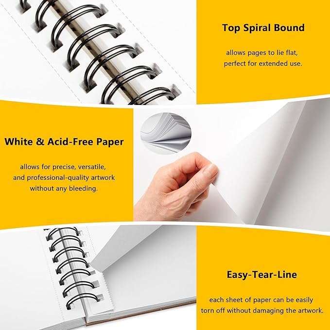 WINNER 5.5" x 8.5" Sketch Book, 400 Sheets Top Spiral Bound Sketch Pad, 68lb/100gsm White Acid Free Drawing Paper, Art Supplies for Kids Adult Beginners Artists, 4 Pack