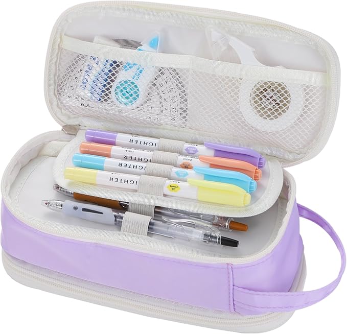 Dugio Large Pencil Bag for Girls School Organizer Pencil Case Big Purple | Teens Kids Zipper Pencil Pouch Aesthetic Pencil Box for School Supplies, Wear-resistant Fabric, Thick Multi-layer Fabric