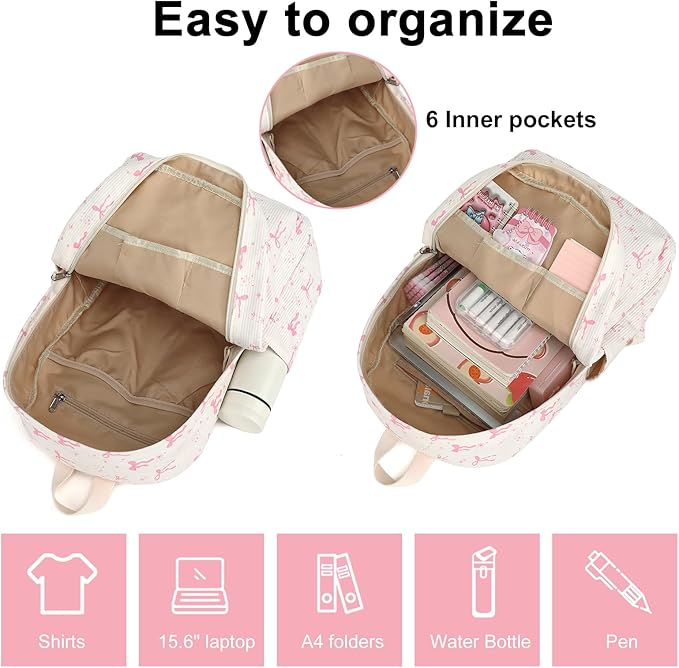 BTOOP School Backpack for Teens Large Corduroy Bookbag Lightweight 15.6 inch Laptop Bag for Girls Women Casual High School College