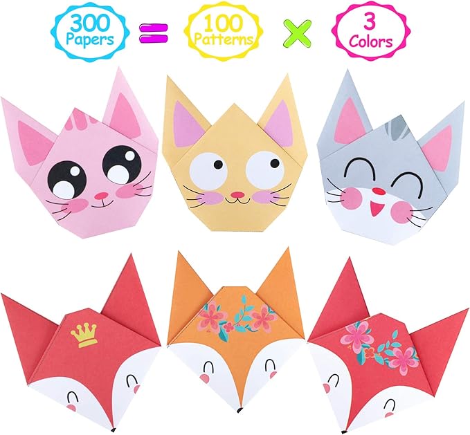 Origami Paper for Kids, 300 Sheets Colorful Origami Paper Kit 5.5Inch, 100 Origami Projects & Easy Origami Book Origami Kit for Kids, Creativity Training & Brain Development Origami Set for Kids