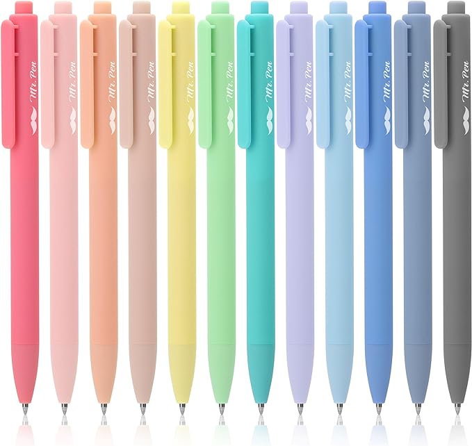 Mr. Pen- Retractable Gel Pens, 12 Pack, Colorful Ink, Fine Point 0.7mm, Fast Dry, Smooth Writing, Cute Pens for Drawing, Writing Planner and School Supplies