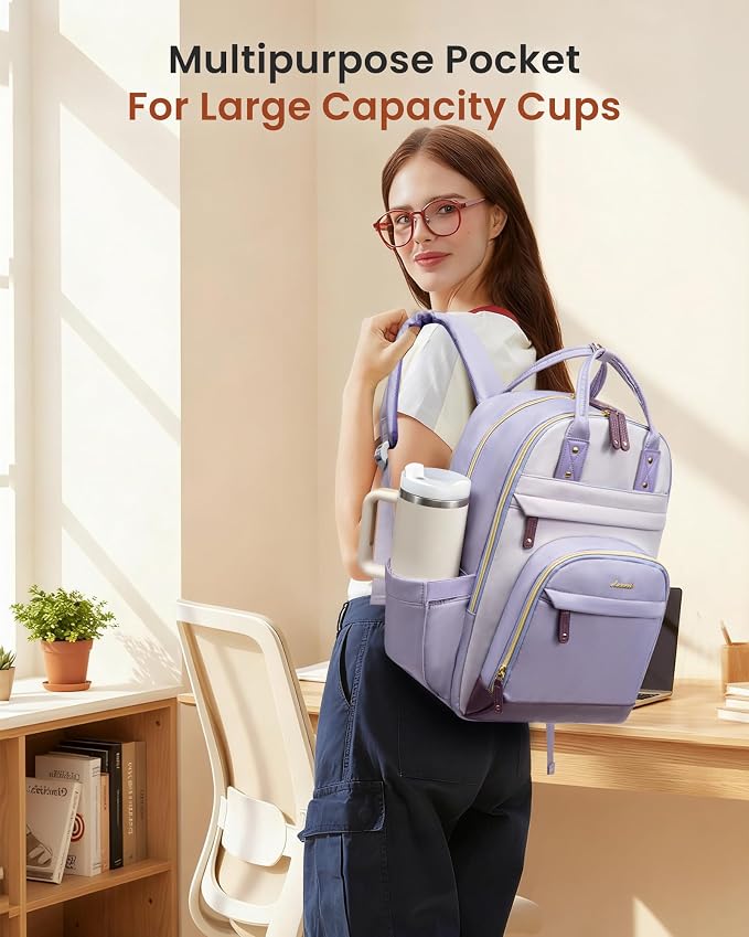 LOVEVOOK Laptop Backpack Women with Giant Cup Holder,17.3 inch Work Travel Backpack Computer Laptop Bag,Cute College Nurse Teacher Backpack Purse,Gift for Women & Men,Taro purple-Light purple-Purple