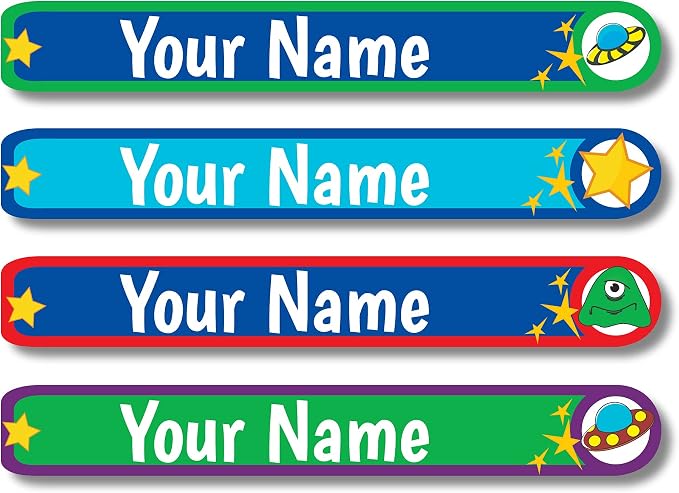 Lovable Labels Personalized Labels for Kids (120 Labels) - Waterproof Dishwasher Safe Peel and Stick Labels for School Supplies Daycare Kindergarten Camp (You're Out of This World)