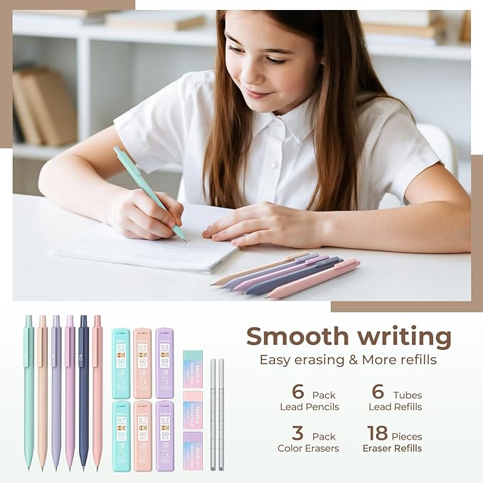 Nicpro 39 PCS Aesthetic School Supplies with Pencil Case, Cute Stationary Set with 5 Gel Pens & 6 Mechanical Pencils & 12 Highlighters, Essentials for College Students Nurse & Teen Girls/Boys (Cream)