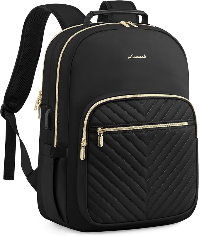 LOVEVOOK Large Travel Backpack Women with 17.3-inch Laptop Compartment, Work Business Computer Carry On Backpack Purse, Hiking Backpack Waterproof Outdoor Sports Rucksack Bag, Black
