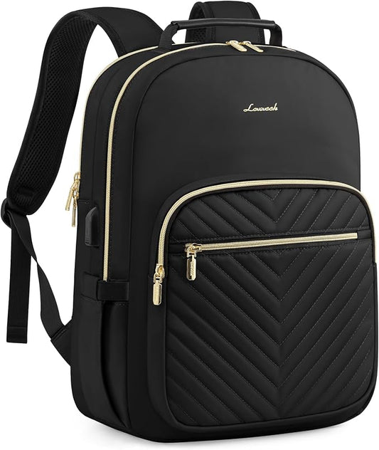 LOVEVOOK Large Travel Backpack Women with 17.3-inch Laptop Compartment, Work Business Computer Carry On Backpack Purse, Hiking Backpack Waterproof Outdoor Sports Rucksack Bag, Black