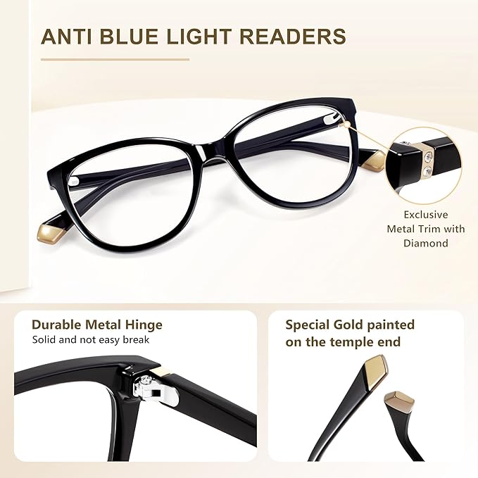 EASY READ Reading Glasses for Women,Cat Eye Computer Blue Light Blocking Readers
