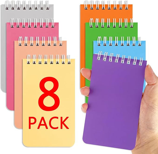 KTOJOY 8 Pack Pocket Notebook, Small Notepad, 3x5 inches, White, Lined Pages, Mini Memo Steno Pads