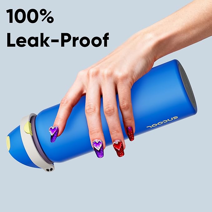 Insulated Water Bottle with Straw - Encool Stainless Steel Water Bottle with Push Button Lid, Leak-Proof & BPA-Free, Keeps Cold for 24 Hours for Sports, Travel, Gym (32 oz, Sapphire)