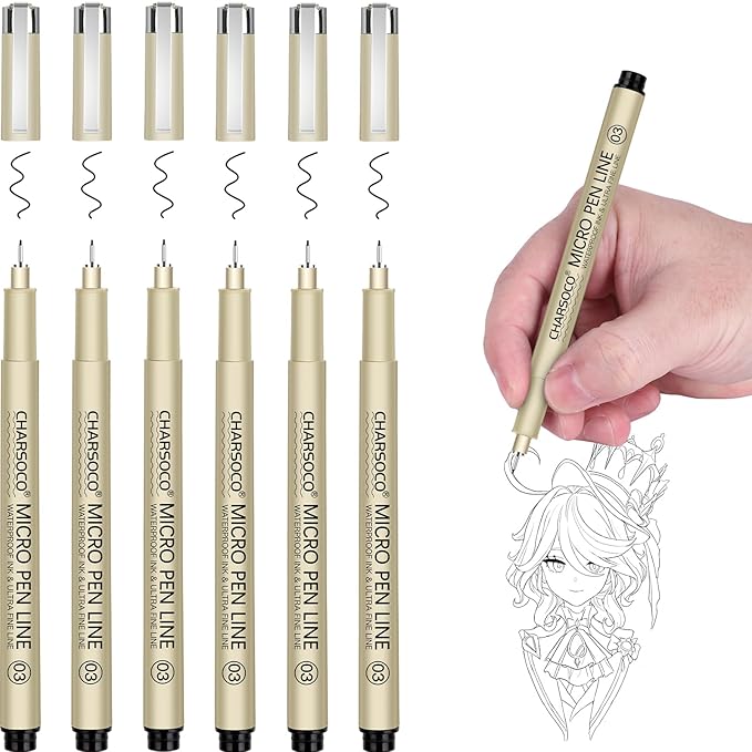 03 Micro Pen, Black Fine Point Pen with Waterproof Archival Ink, 0.38mm Fineliner Ink Pens for Artist Illustration, Sketching, Anime, Manga, Technical Drawing and Scrapbooking-03