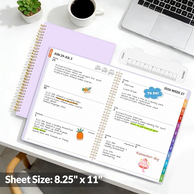 SUNEE Academic Planner 2026-2027 – Weekly & Monthly Planner, July 2026 to June 2027, 8.5"x11", Thick Paper, Tabs, Pockets, Bookmark, Spiral-Bound, Student Teacher Organizer, Purple