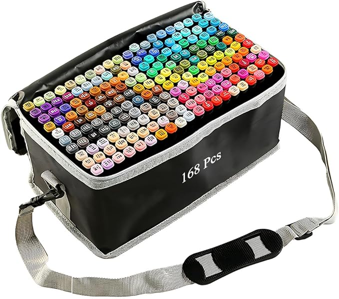VBESTARTLY 168 Colors Alcohol Markers with Base, Permanent Dual Tip Art Markers for Adults Anime Coloring Sketch Illustrations Pefect for Gift- Refillable