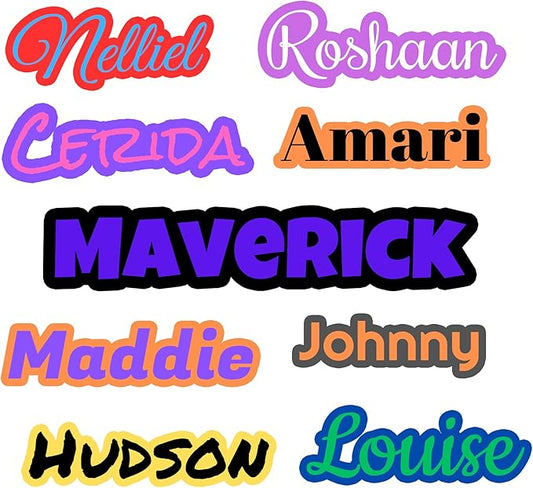 Custom Waterproof Name Stickers for Water Bottles, Personalized Daycare Name Tags, Name Labels for Cups, Food Containers, Lunch Boxes, Laptop and School Supplies (Text- Stroke)