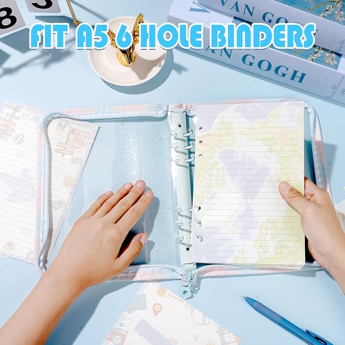 100 Sheets Travel A5 Refills Papers for Planner Insert Binder, 120GSM Thick World Map Notebook Fillers, Adventure 6 Hole Loose Leaf Papers for A5 6 Ring Binder Journal Diary Budget Travelers