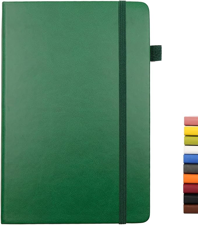 Lined Journal Notebooks with Pen Loop, Hardcover Notebook Journal for Work, 100Gsm Premium Thick Paper with Inner Pocket, Medium 5.7"x8.4", （Dark-Green, Ruled）