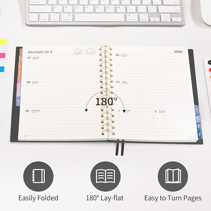 RETTACY Academic Planner 2026-2027, Weekly and Monthly, July 2026 - June 2027, Medium Size (5.7" x 8.3"), Calendar, Agenda, 12-Month Tabs, for Student, Teacher, School (Black)