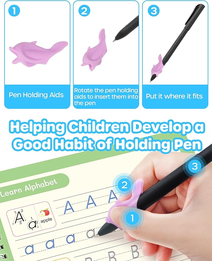 D-FantiX Magic Pens & Refills for Magic Grooved Writing Practice Workbooks, Disappearing Ink Pen for Grooved Handwriting Practice for Kids, Invisible Ink Pen with Pencil Grips for Kids Handwriting