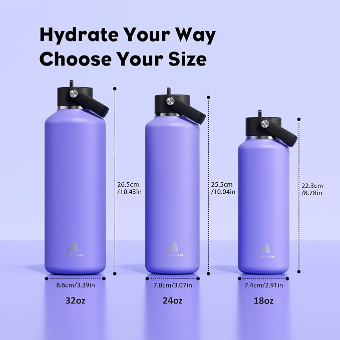POWCAN 18oz Travel Water Bottle: Leakproof, Keep Cold 24H, BPA-Free, Lid with Handle, Insulated Water Bottle with Straw for School, Outdoors, Running, Camping, Gym, Playground, Teens (Violet's Tale)