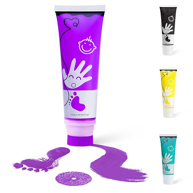 Baby Hand and Footprint Paint with Sponge Head, 2.54 fl oz, Non-Toxic & Acid-Free, Washable Baby Safe Paint for Newborn Keepsakes, Dog Nose & Paw Prints, Ideal New Mom Gift - Purple