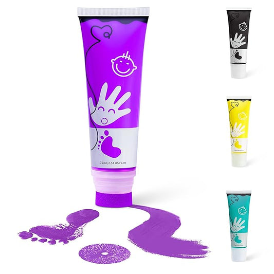 Baby Hand and Footprint Paint with Sponge Head, 2.54 fl oz, Non-Toxic & Acid-Free, Washable Baby Safe Paint for Newborn Keepsakes, Dog Nose & Paw Prints, Ideal New Mom Gift - Purple