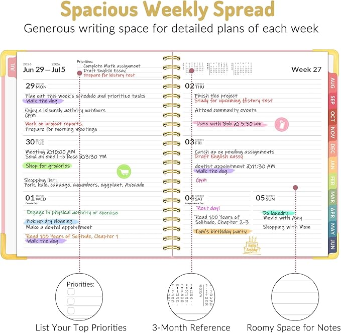 Forvencer Academic Planner 2026-2027, Hardcover Calendar Planner Weekly & Monthly, July 2026 - June 2027, 8.5" x 11", Daily Agenda with Tabs, College School Organizer for Student Teacher, Muted Purple