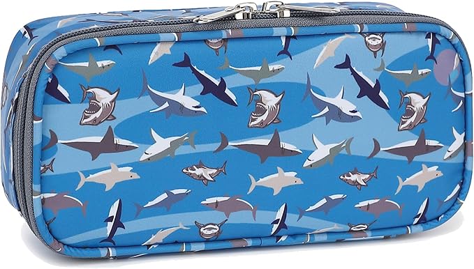 FlowFly Large Capacity Pencil Case for Kids, Boys & Girls – Zippered Multi-Functional Pen Pouch, Soft & Portable Pencil Bag for School, Teens, Students, Shark