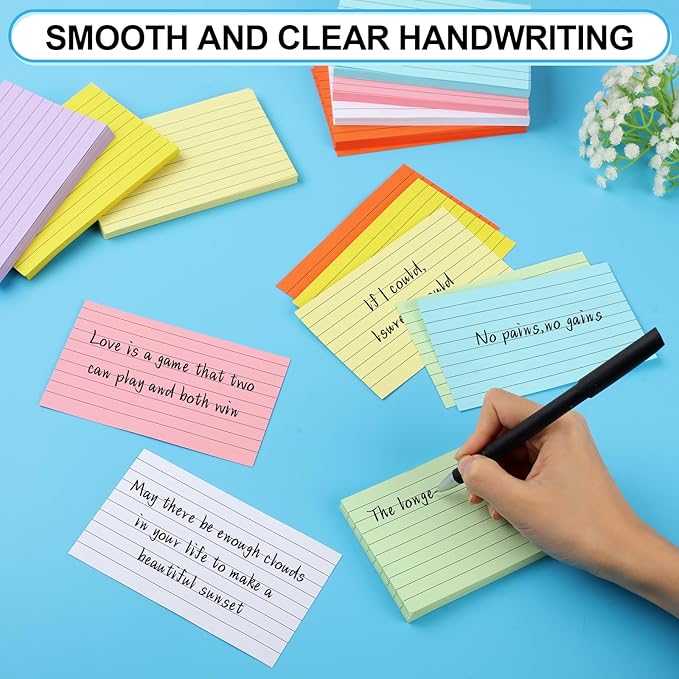 Utron 248 Sheets Colored Index Cards 3x5, Double-Sided Blank Notes Flash Cards for Studying, Note Cards 3x5 Lined, Flashcards for Studying, Index Notecards for Office