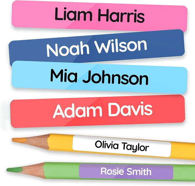 TagBuddy® Personalized Name Labels for Kids Pencils [240pcs] – Waterproof Custom Stickers for School & Daycare – Pencil Name Stickers – Stick On Name Labels for Children Pens (1.8”x0.3”)