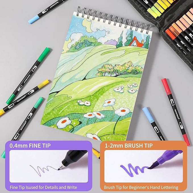 TOSHARE Art Markers Pens Dual Tip Coloring Markers Set with Brush & Fine Nib for Adult Coloring Book Brush Pens Professional Calligraphy & Drawing Art Supplies Kit for Adults (100 Colors)