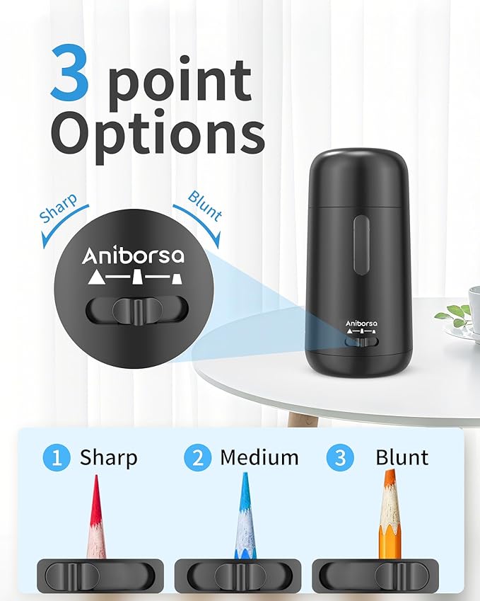 Automatic Electric Pencil Sharpener - Auto Feed, Auto Stop & Auto Eject, Rechargeable for Classroom, Home, School, Office, Black