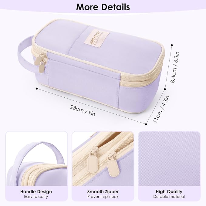 SKYDUE Purple Pencil Case for Girls - Aesthetic Pencil Bag with Multi-Compartment, Large Capacity Zippered Pencil Pouch for School Supply