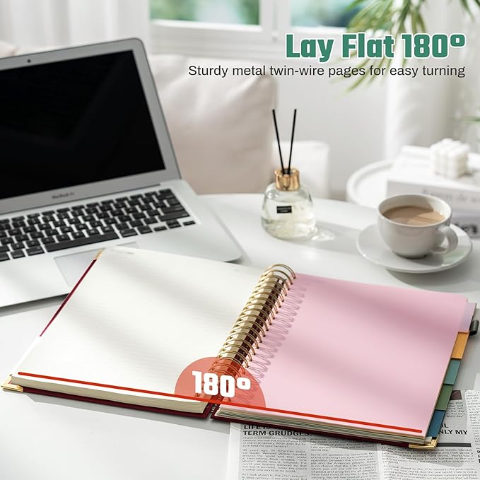 Hardcover Spiral Notebooks 8.5" X 11" Note Taking 5 Subject Notebook College Ruled with Dividers 240 Pages 100GSM Aesthetic Spiral Notebook for Work School Cute Journals for Women Writing, Red