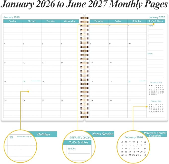 2026-2027 Planner - Weekly & Monthly Planner from January 2026 - June 2027, Planner 2026-2027 with Elastic Closure, Inner Pocket, 8.5" x 11", Rose Leaf