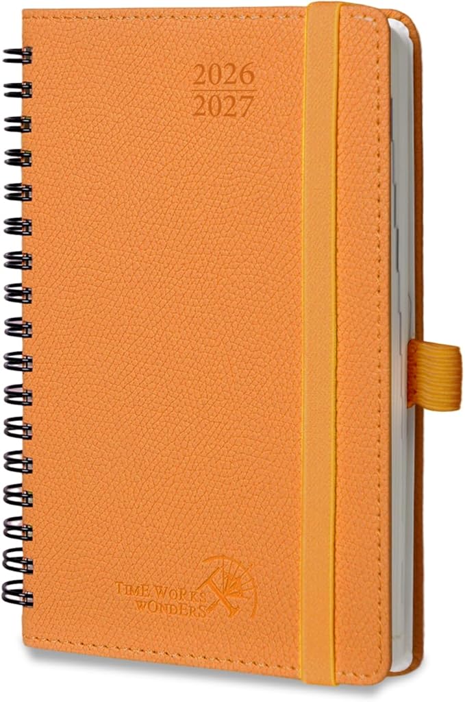POPRUN 2026-2027 Academic Small Weekly Planner, 4" x 6.25" Pocket Calendar for purse, Horizontal Daily Calendar from July 2026 to June 2027, Softcover Appionment Book with Monthly Tabs, Spiral Bound, Inner-Pocket - Orange