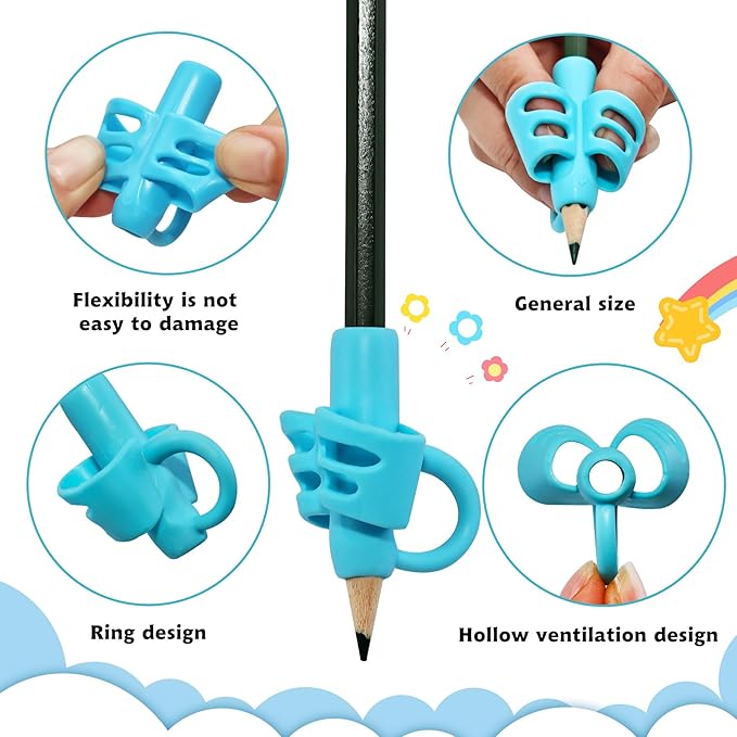 KIGEAPUEL 20 Pcs Pencil Grips for Kids Handwriting Pencil Holders Grippers Writing Posture Correction Tools for Toddlers, Special Needs Silicone Pencil Supplies for Kindergarten Preschoolers