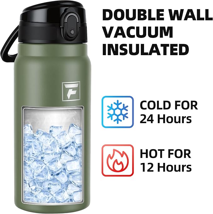 Fanhaw 20 Oz Insulated Stainless Steel Water Bottle with Chug Lid – Wide Mouth, Leak-Proof, BPA-Free – Ideal for Kids, Adults, Sports, Gym, and Outdoor Use (Olive Green)